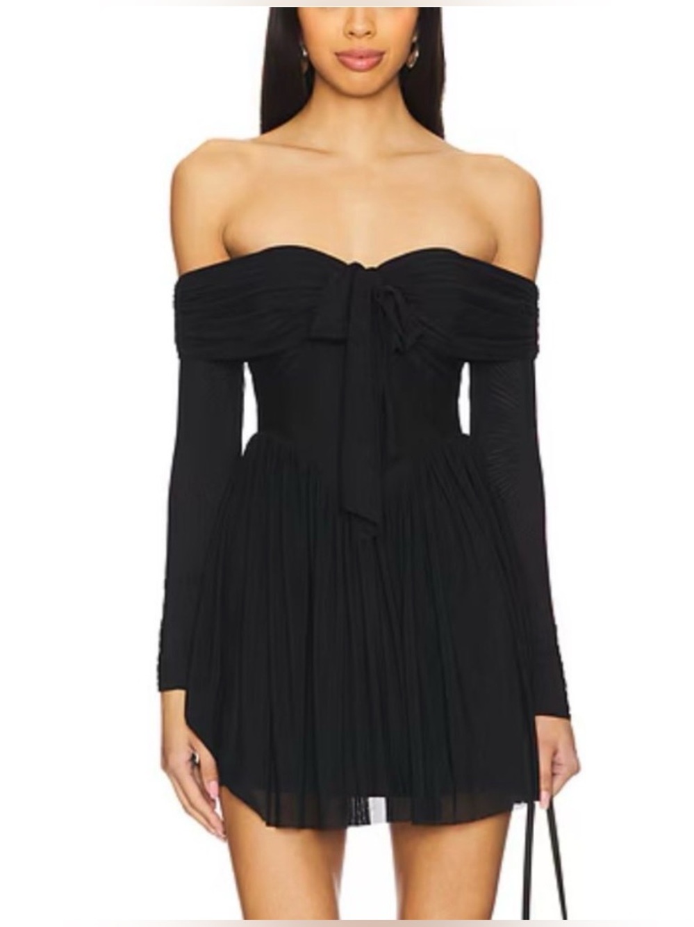 MORE TO COME Kristiana Black Off-Shoulder Mini Dress